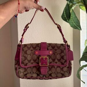 Vintage y2k Coach Soho Flap Shoulder Bag brown and pink purse